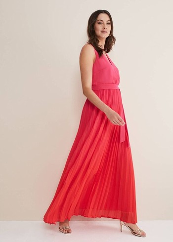 Phase Eight Piper Ombre Pleated Dress Red/Pink Canada | PRJKFW-395